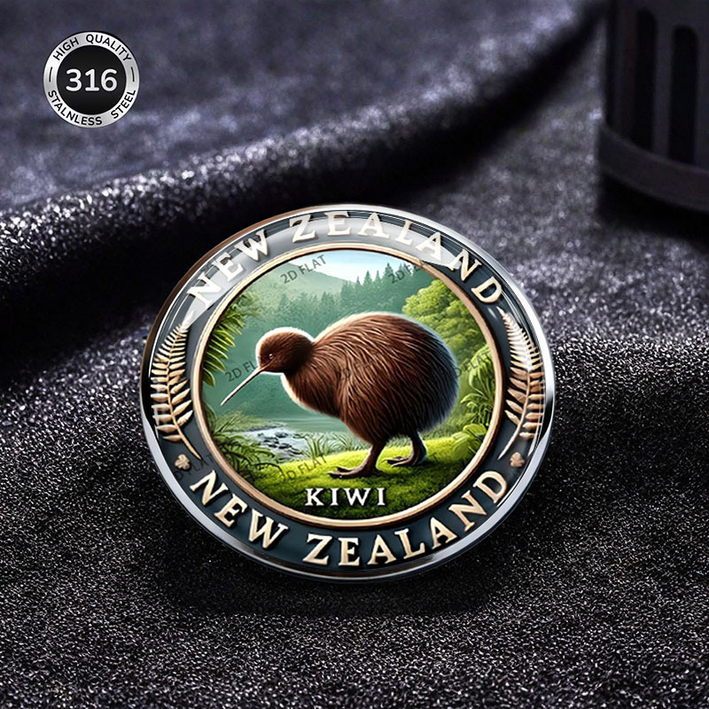 TEMU 2dflat New Zealand Kiwi Bird Brooch Stainless Steel Durable Scratch-resistant Rustproof Nature Theme Creative Accessory Suitable For Backpack