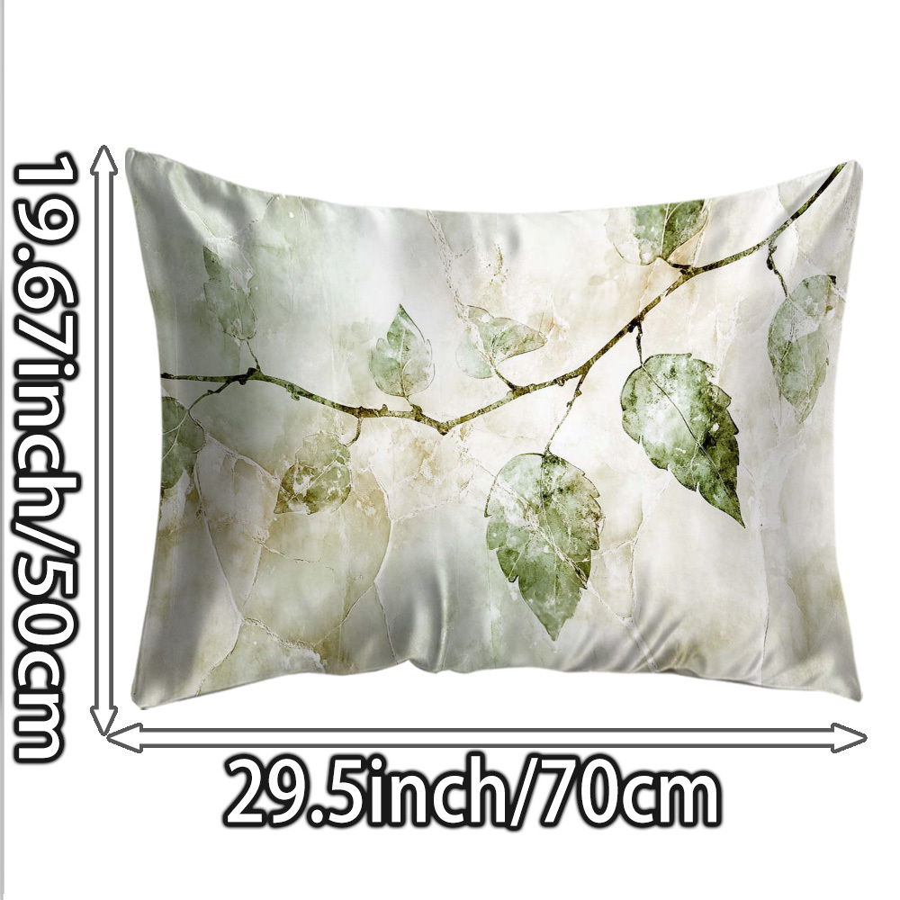 TEMU 1pc Silk Pillowcase Suitable For Bedding Cover - Delicate Green Leaf Branch Pattern, Zipper Closure, Machine Washable Retro Bed Sheets,