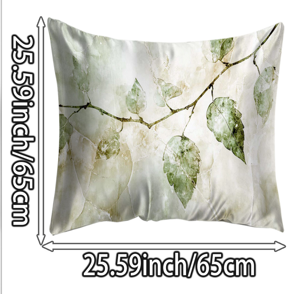 TEMU 1pc Silk Pillowcase Suitable For Bedding Cover - Delicate Green Leaf Branch Pattern, Zipper Closure, Machine Washable Retro Bed Sheets,