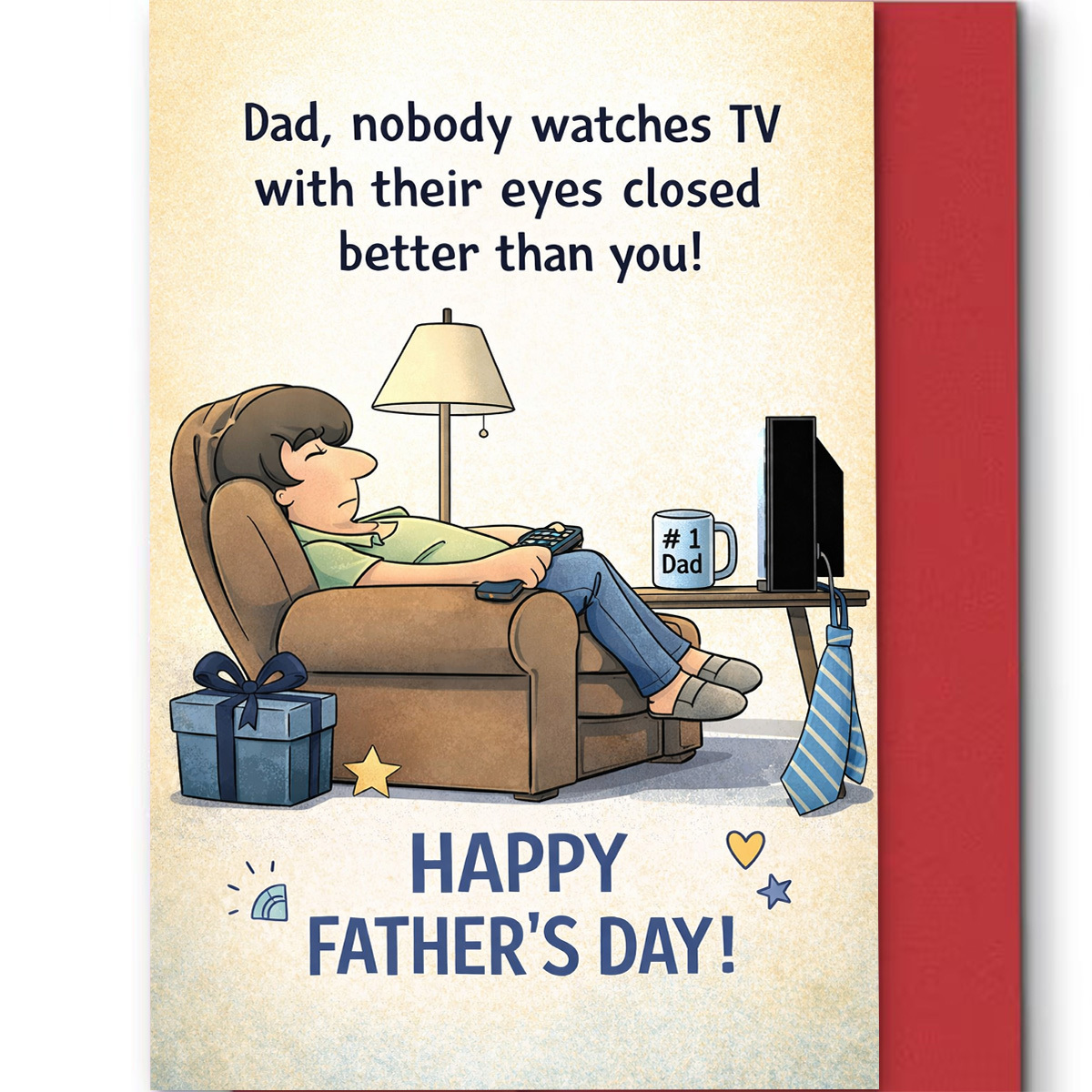 TEMU 1pc Father's Day Greeting Card, Featuring A Dad Napping Armchair By The Tv With "nobody Watches Tv With Better Than You." Dads, Father's Day,