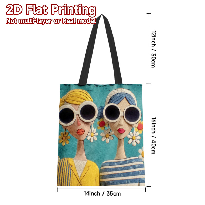 TEMU 1pc Women' 2 Stylish Women Tote Bag - Vibrant Hot Transfer Print Hanging Strap Square Shoulder Bag, Polyester Suitable For Couples, Shopping,