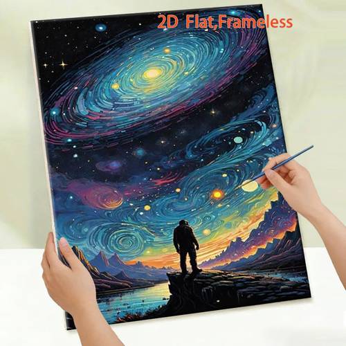 item picture professional art use 1pc 2d frameless adult digital painting kit acrylic painting standing on a rock at the gorgeous starry sky
