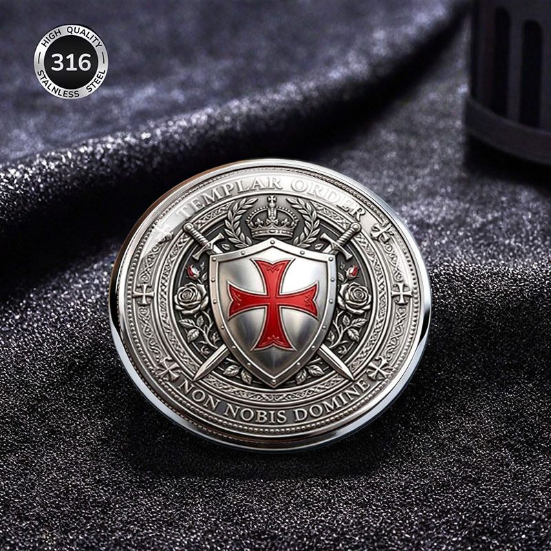 E-shop 2DFLAT Tempelritter--Abzeichen-Brosche Edelstahl rostfrei kratzfest Schild-Kreuz-Symbol historisches kulturelles Accessoire