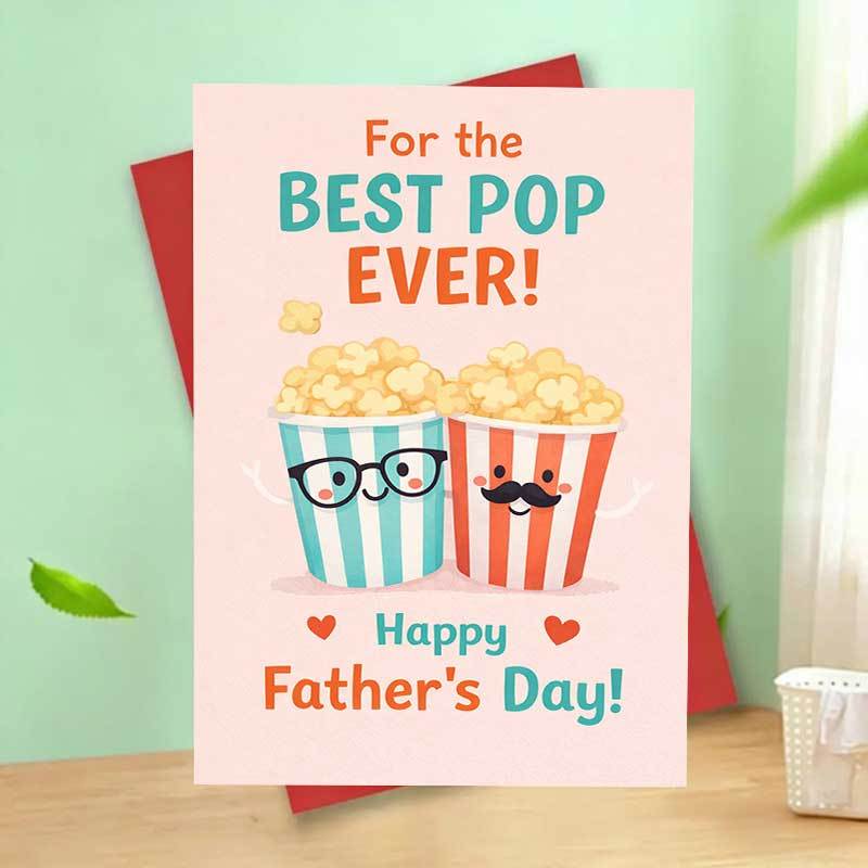 TEMU 1pc Ever Fathers Day Card Cute Popcorn Illustration Funny Pun Greeting For Dad From Night Gift Idea Blank Inside With Envelope