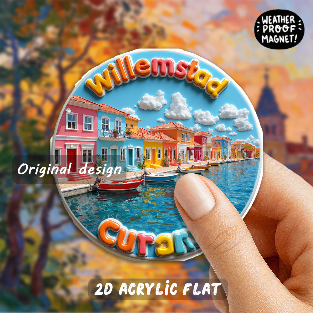 TEMU 1pc Of A Two-dimensional Flat Acrylic Fridge Magnet, Celebrating New Year, Valentine's Day, And Easter, Featuring The Vibrant Waterfront Houses