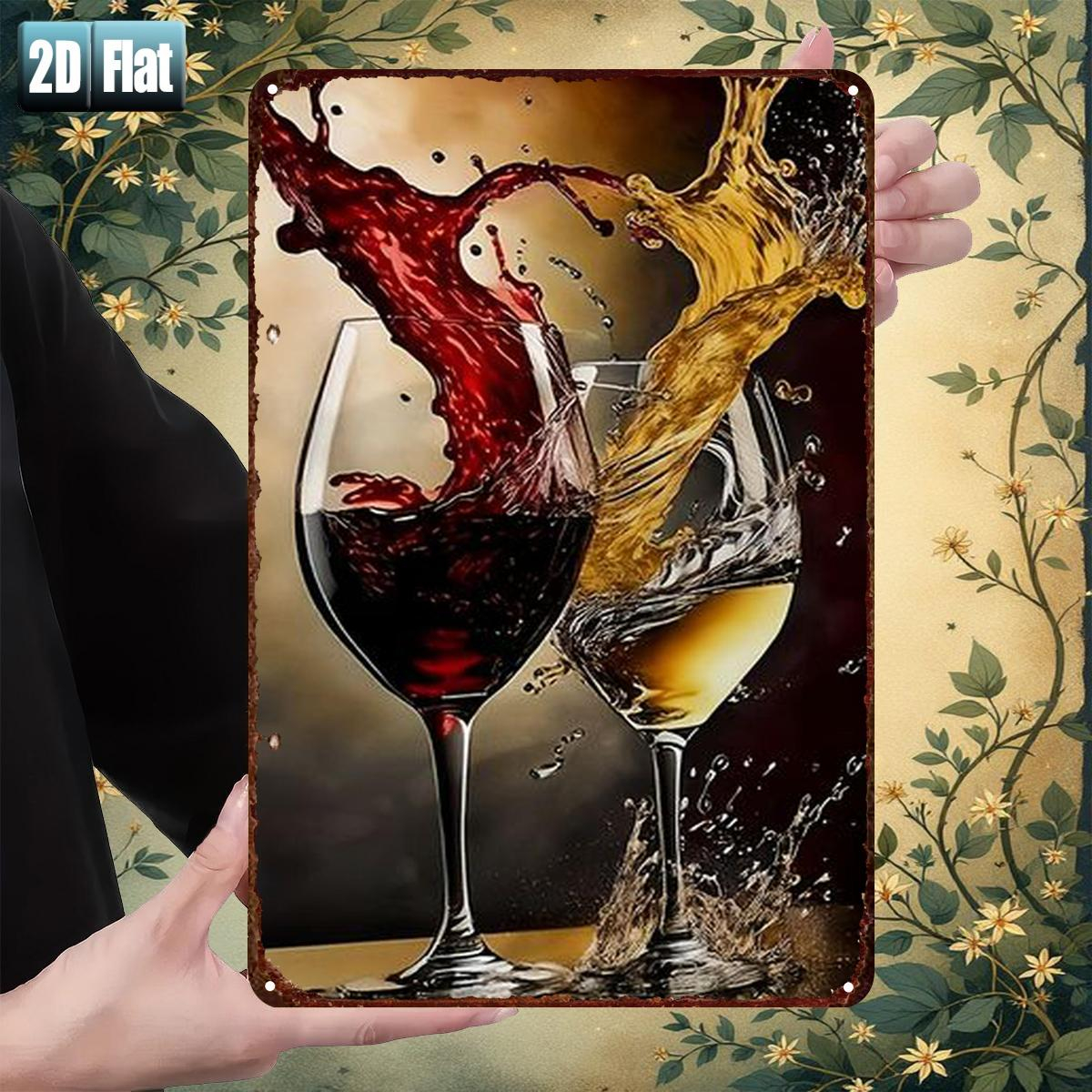 TEMU 2d Flat, 2d Flat Single Sheet, "dynamic Splash: Red And White Wine ", Metal Iron Sign, Size (8"x12"/20cm*30cm), Decorative Art For