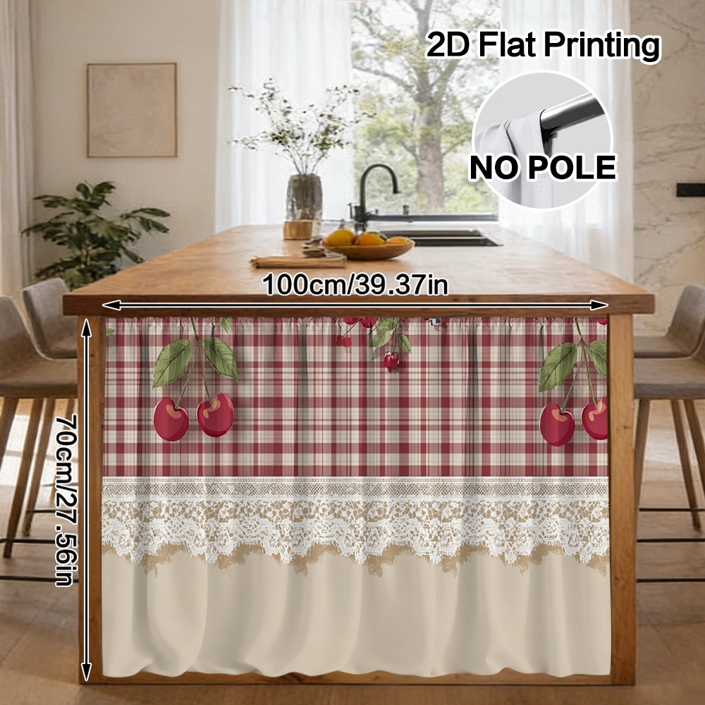 TEMU 2D Flat - 2D Flat - 2D Flat, Copri Lavello Cucina 2D Flat, con Design a Quadri e Ciliegie, Facile da Installare con per Bastone, Lavabile in