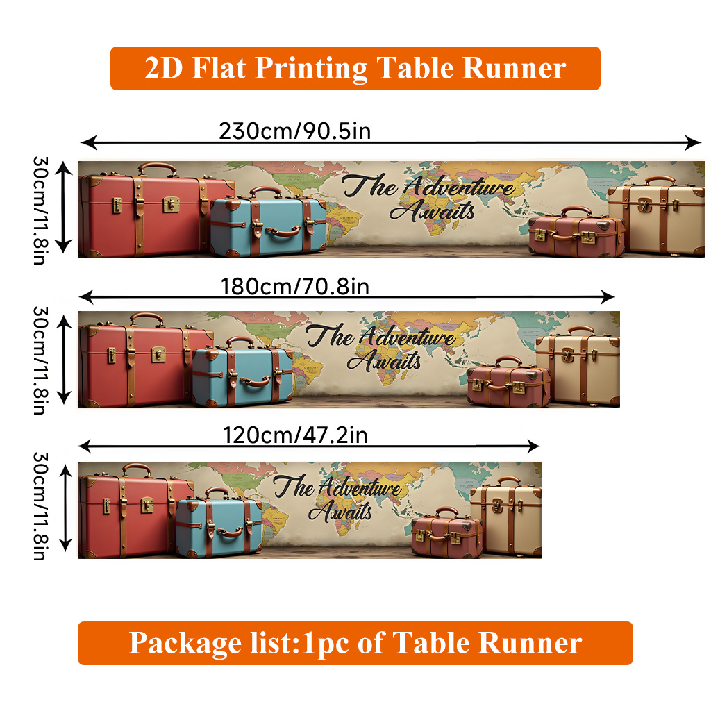 TEMU Een 2D plat tafelkleed met een reisthema, bagage en een wereldkaart, gemaakt van polyester. Het is rechthoekig en geschikt voor eettafels,