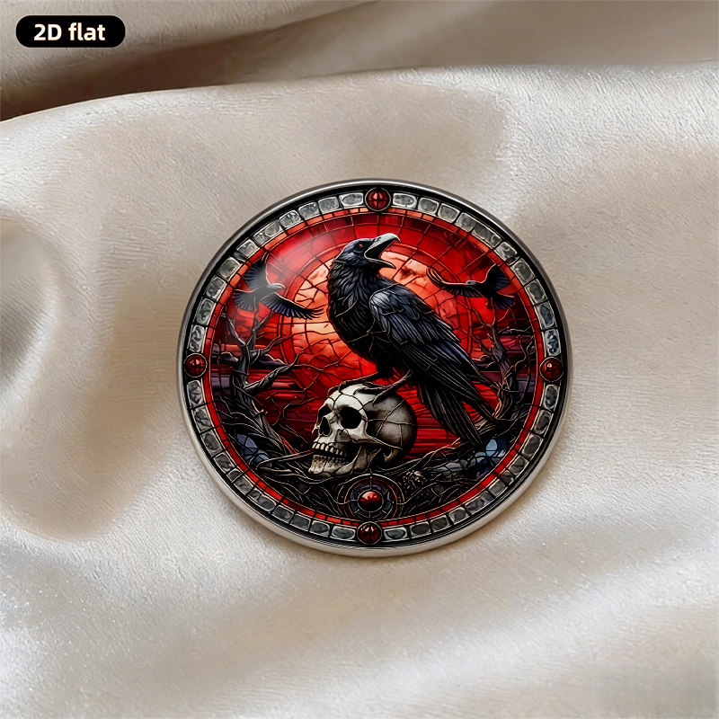 TEMU 2d Flat - 2d Flat, Stained - On Skull Brooch, Made Of Stainless Steel With Round Glass Top, Versatile Fashion Accessory For Backpacks, Clothes,