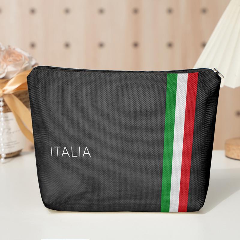 TEMU Borsa per trucco 2D PIATTA elegante e bella, pochette multifunzionale, 1 pz, borsa per trucco con design bandiera italiana su sfondo , portatile
