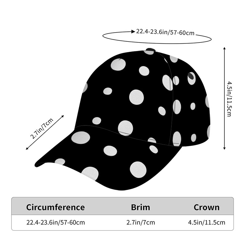 TEMU 2d Flat Printing, 1pc Black And White Polka Dots Print Classic Baseball , Designed For Scenes, Urban Casual Matching, Wear, Fine Flat Printing