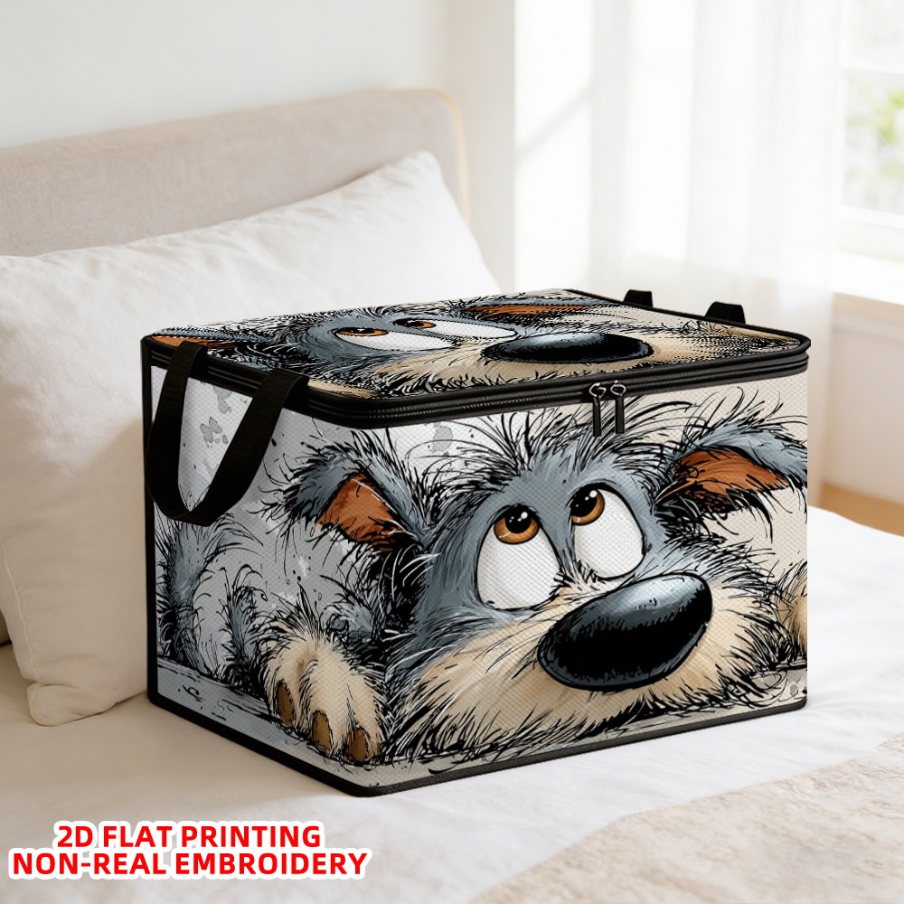 TEMU Panier à linge plat 2D en une seule pièce avec motif de chien et , panier de rangement, panier organisateur de vêtements | à dessus ouvert avec