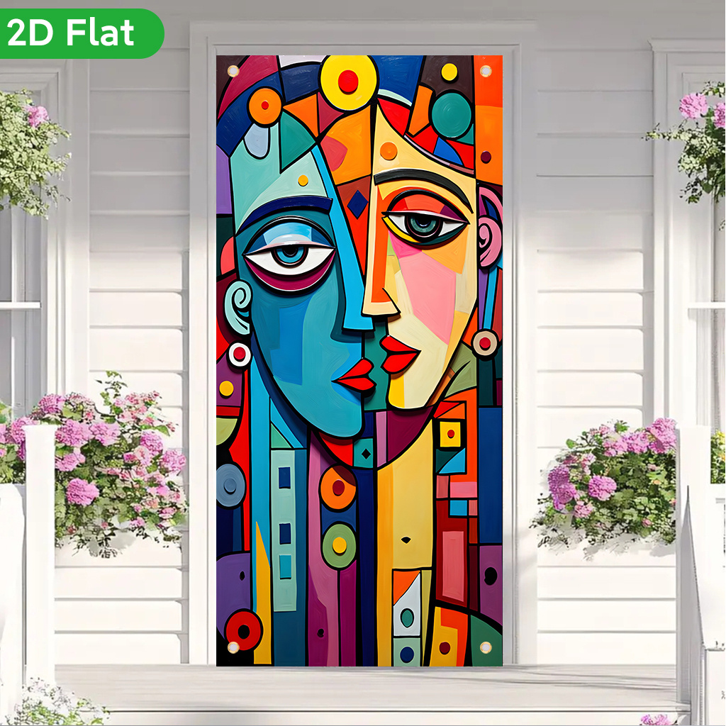 TEMU 2D Piatto, 2D Piatto - 2D Piatto, 2D Piatto - 1 pz Porta Banner 2D Piatto Astratta Colorata, Realizzata in Poliestere Stampato. per Ingressi,