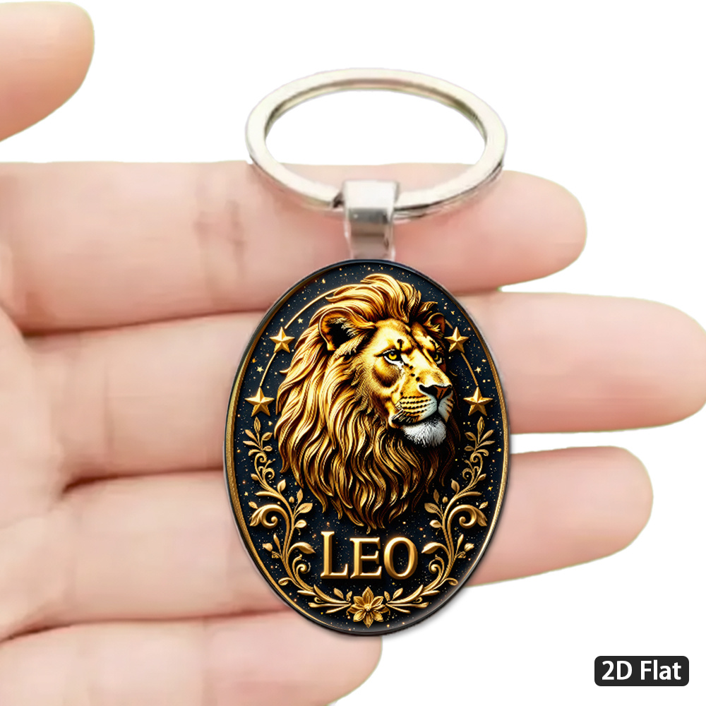 TEMU 2d Flat - 1pc 2d Flat, Constellation Theme "leo" Keychain, Luxurious Metal Texture, Starry Sky Background Design, Suitable For Car Keys, Bag