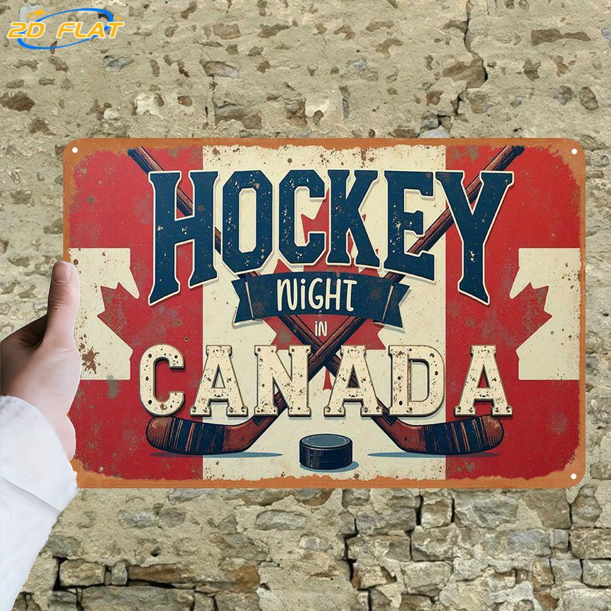 TEMU 2d Panel, "canadian Nighttime Ice Hockey: Classic ", Wooden Decorative Plaque, Suitable For Decorating Rooms/restaurants/bars/doors/garages