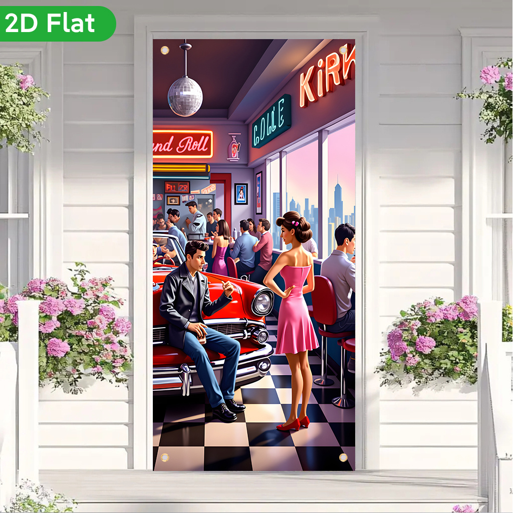 TEMU 2d Flat, 2d Flat - 2d Flat, 2d Flat - 1pc A 2d Flat Banner Door Curtain Featuring A Diner Scene, Made Of Printed Polyester. Ideal For Doorways,