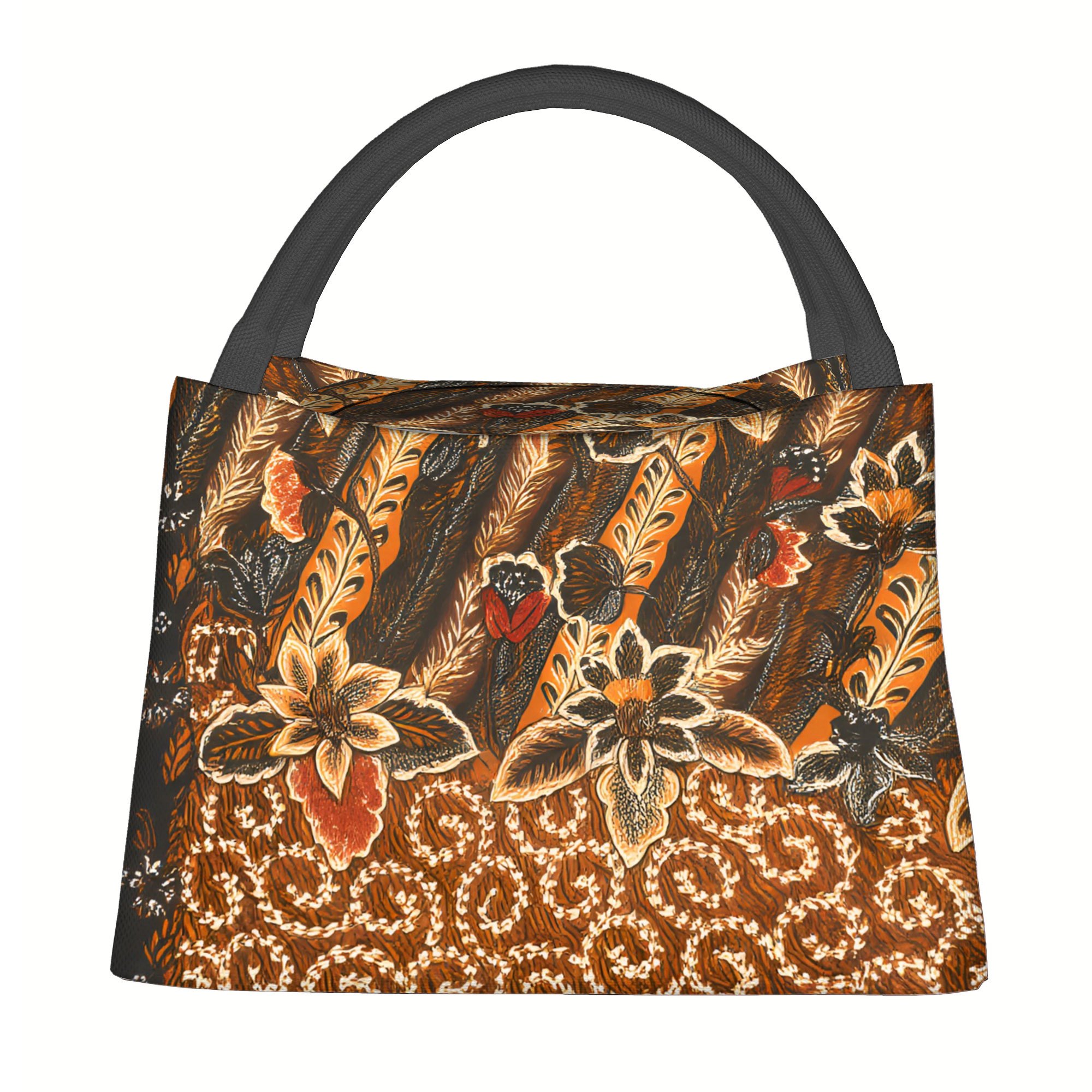 TEMU 1pc, Vibrant Floral Batik Pattern Printed Thermal Bag Insulated Bag, No Food Contact, Suitable For Home, Restaurant, Office, Unisex Portable