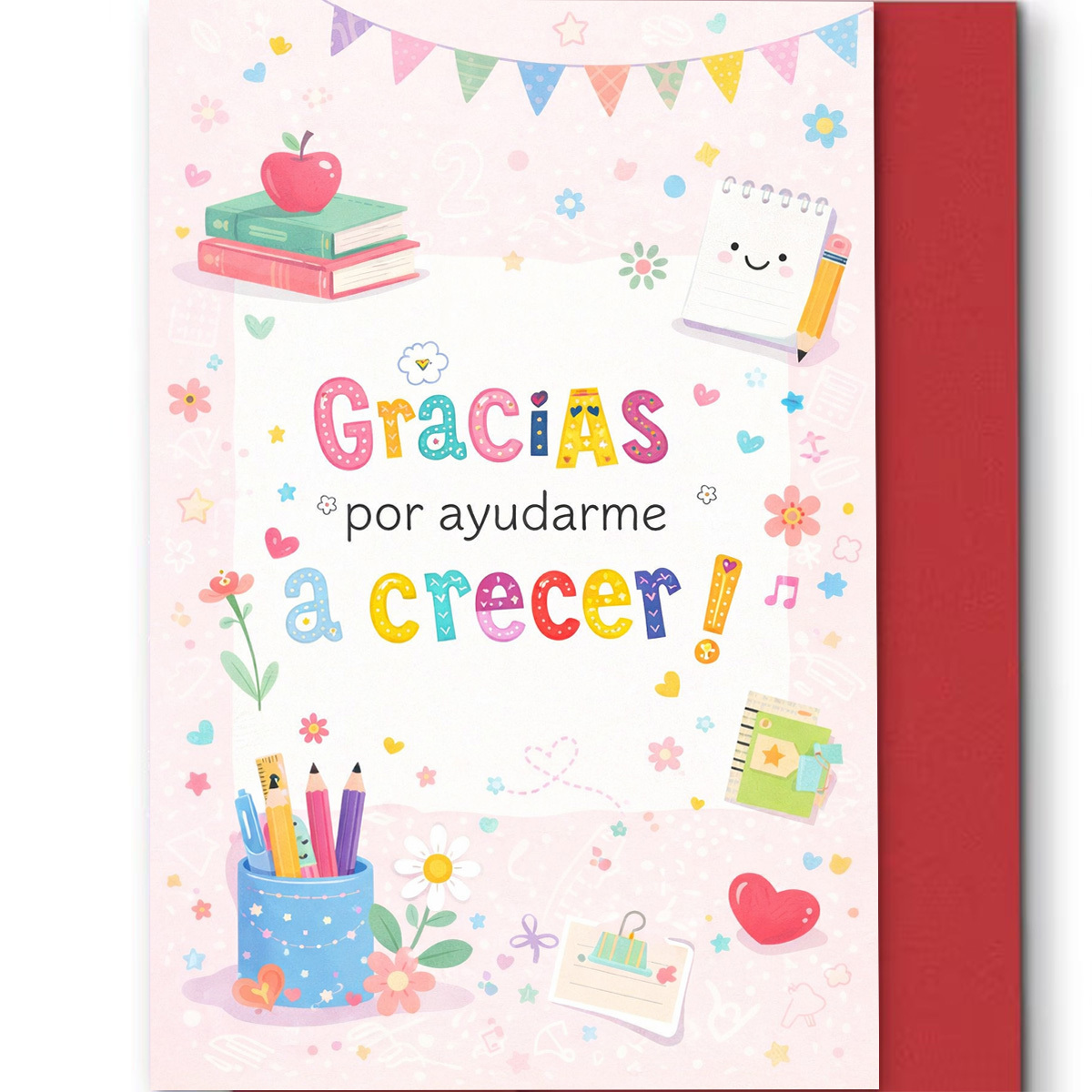 TEMU 1 tarjeta de felicitación alegre para del Maestro, con libros, lápices, flores y la "Gracias por a ", ideal para , y profesores. Tarjeta de