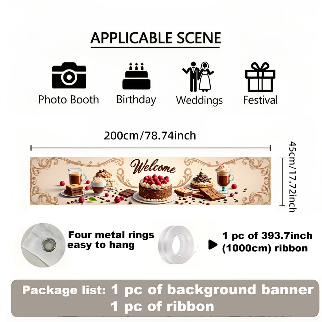 TEMU 2d Flat, 2d Flat - 2d Flat, 2d Flat - 2d Flat Backdrop Banner 1pc, Chocolate Cake And Coffee Background Banner - Long Party Banner For Fence