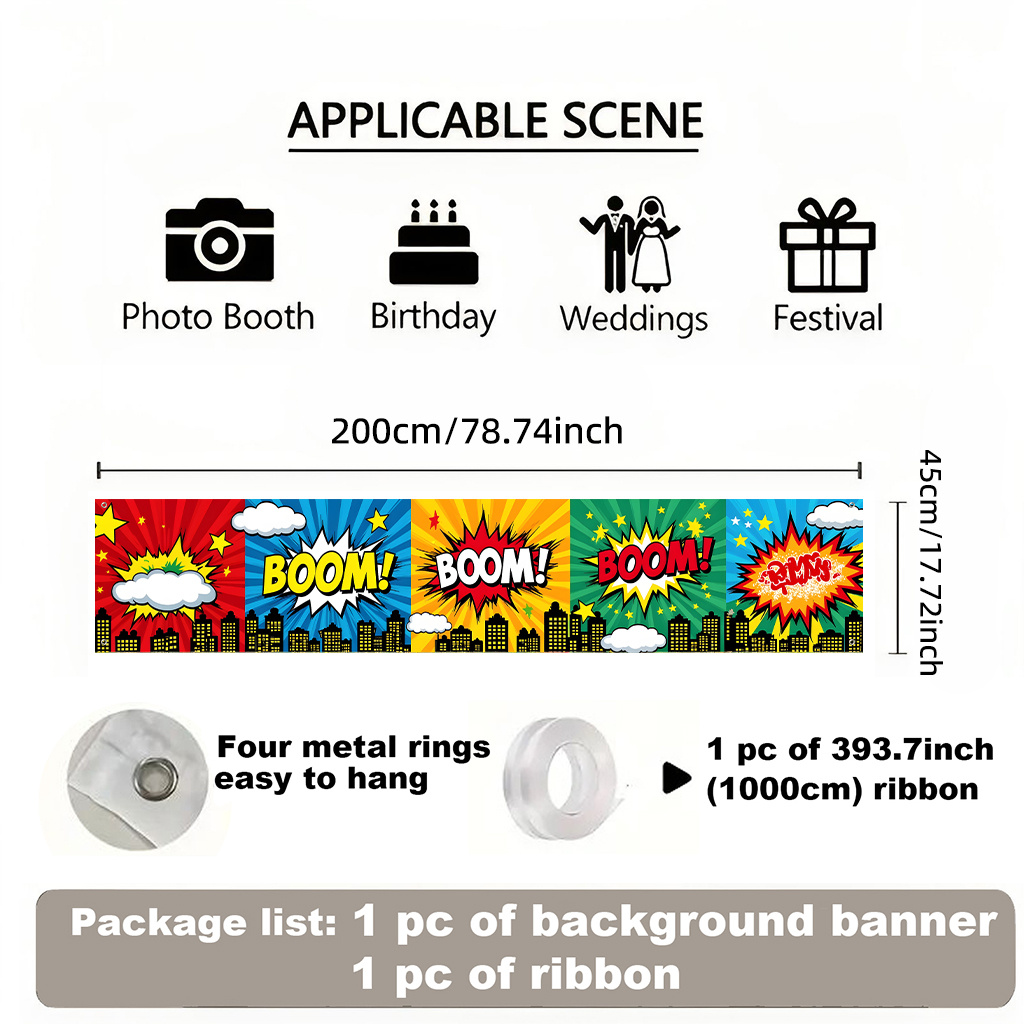TEMU 2d Flat, 2d Flat Backdrop Banner 1pc, Pop Art Background Banner - Long Party Banner For Fence Lawn, Photo Booths, Indoor Outdoor Decor Banners,