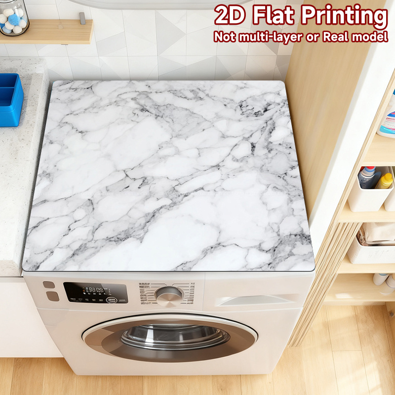 TEMU Nouveau 1 pièce, Tapis de décoratif pour lave-linge et sèche-linge, Impression 2D à plat, Texture marbre blanc, S' parfaitement à la plupart des