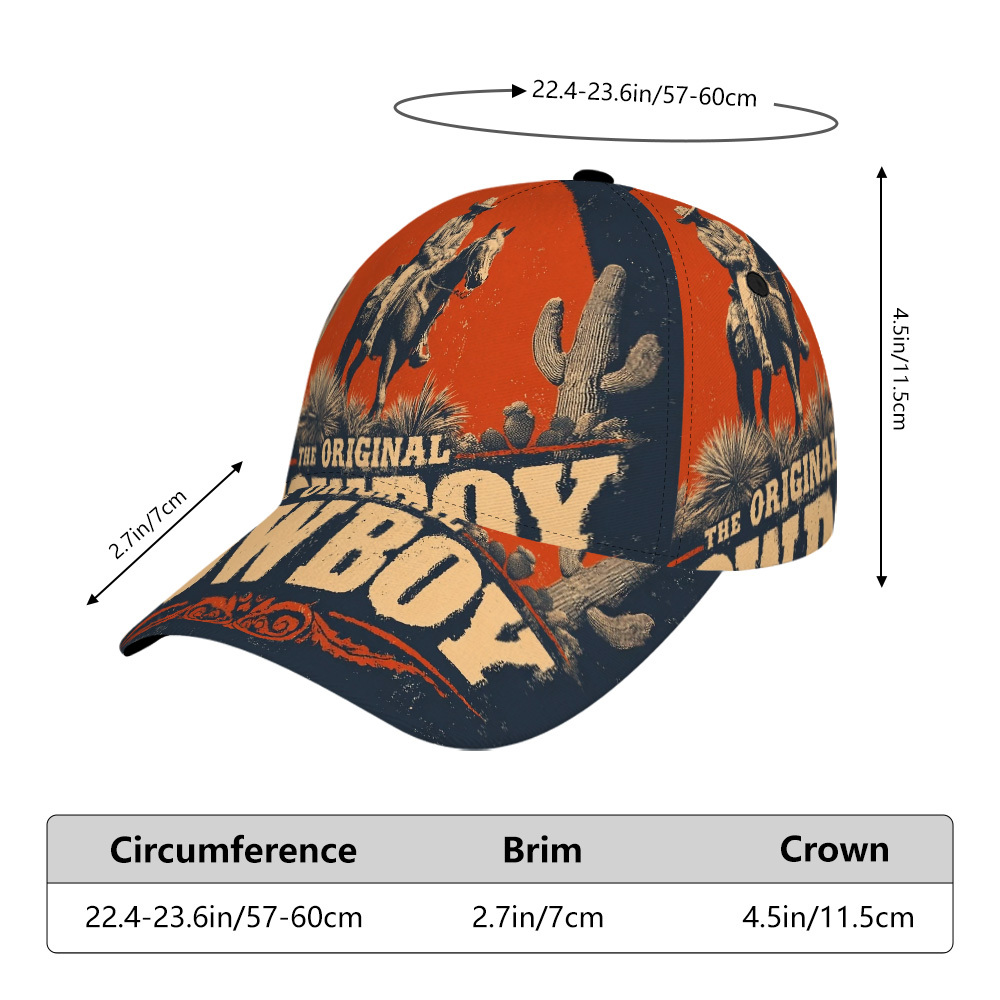 TEMU 1pc 2d Flat Western Cowboy Desert Scene Duckbill Cap - Adjustable Snapback Baseball Hat, Lightweight Polyester, Accessory, Breathable Unisex Hat