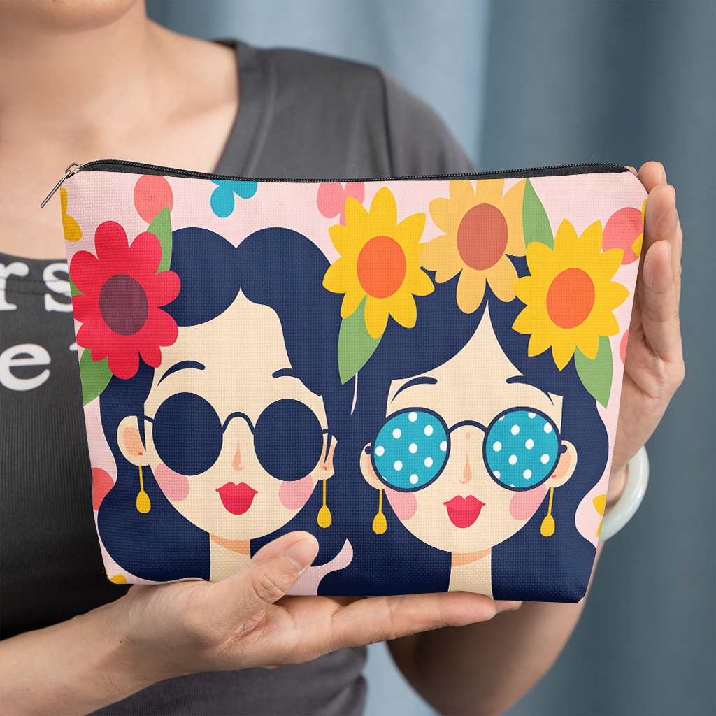 TEMU Bolso de 1 pieza, Ilustración floral para damas, Bolsas de cosméticos divertidas y con estampados, Adecuadas para guardar productos de belleza