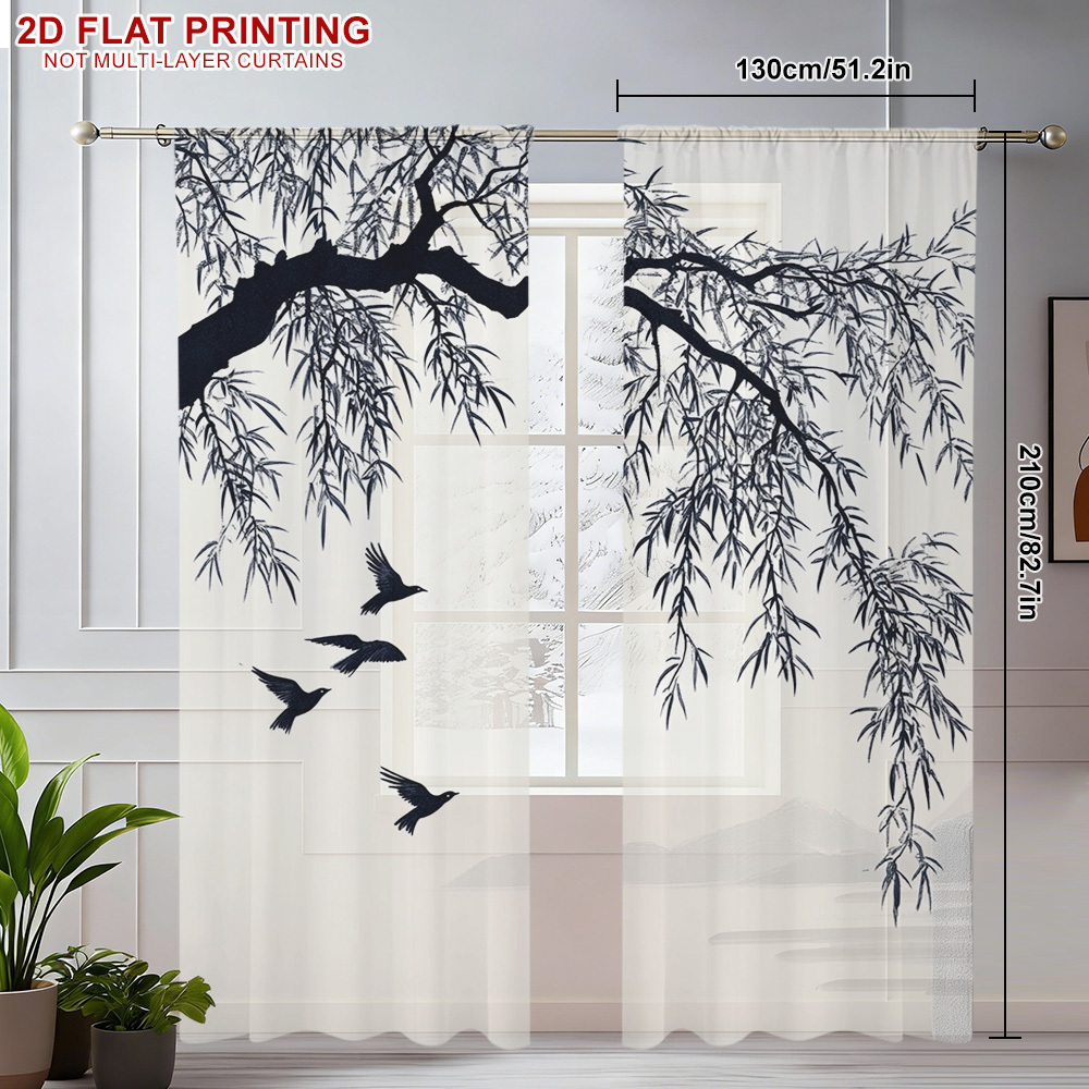 TEMU 2pcs And Birds Sheer Curtains, Home Decoration, And Romantic Vibe, Exquisite Space Decoration, Suitable For Kitchen, Coffee Shop, Living Room,