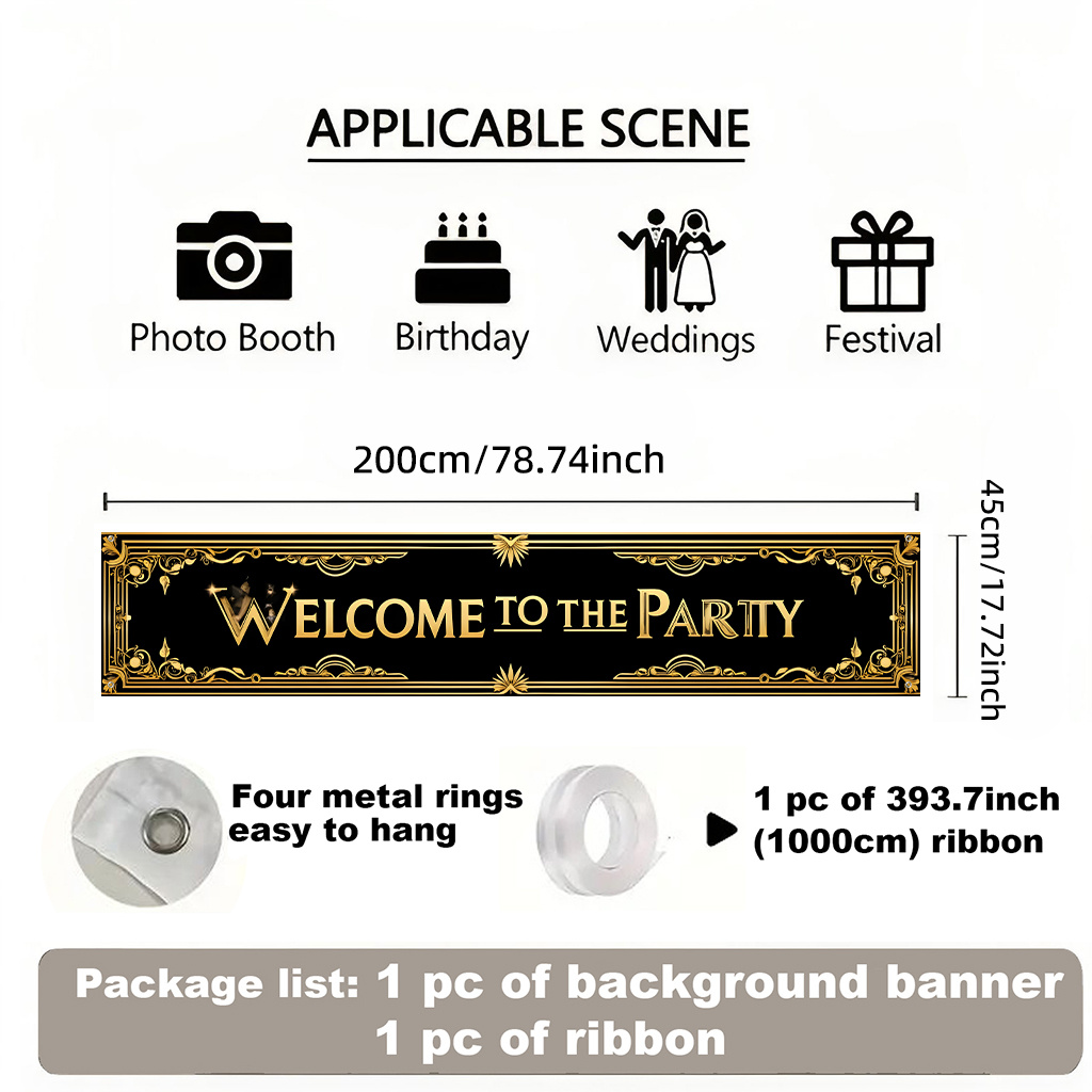 TEMU 2d Flat, 2d Flat - 2d Flat, 2d Flat - 2d Flat Backdrop Banner 1pc, Invitation To The Party Background Banner - Long Party Banner For Fence Lawn,