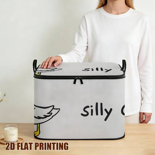 2d flat 1pc silly goose print lidded storage bins soft fabric versatile space saving organizer for closet bedroom ideal for books clothes s mother and bedding storage box 2d flat