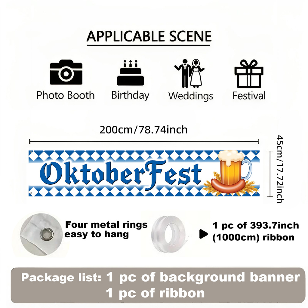 TEMU 2d Flat, 2d Flat - 2d Flat, 2d Flat - 2d Flat Backdrop Banner 1pc, Oktoberfest Beer With Sausage Background Banner - Long Party Banner For Fence