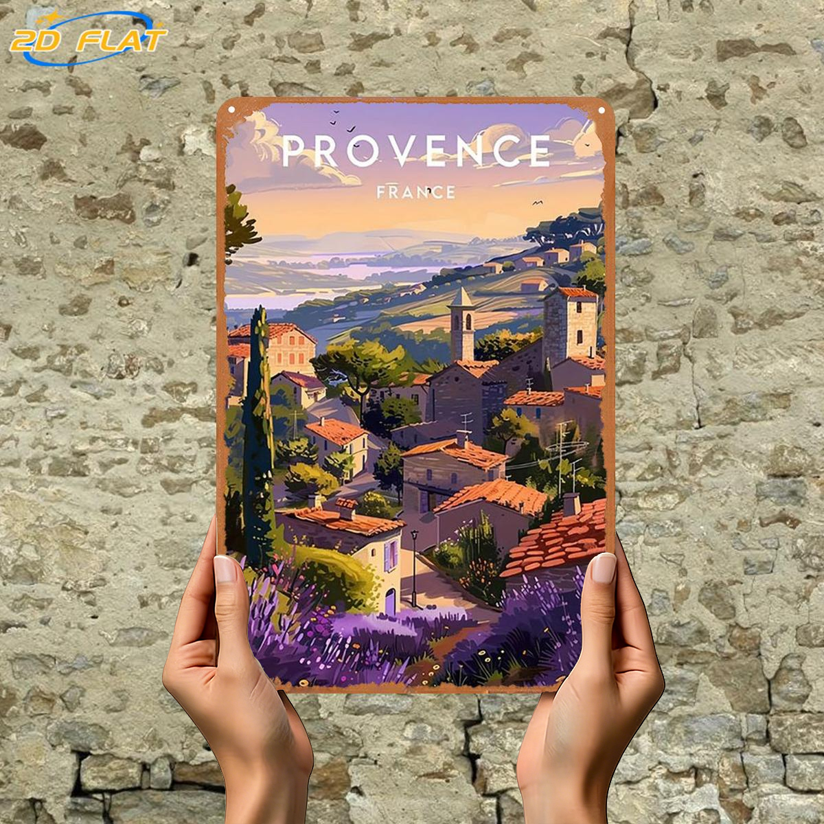 TEMU Plat 2D, 1 pièce, "Provence, France : Un village pittoresque au de vallonnées et de de ", panneau en fer métallique, taille (8"x12"/20cm*30cm),
