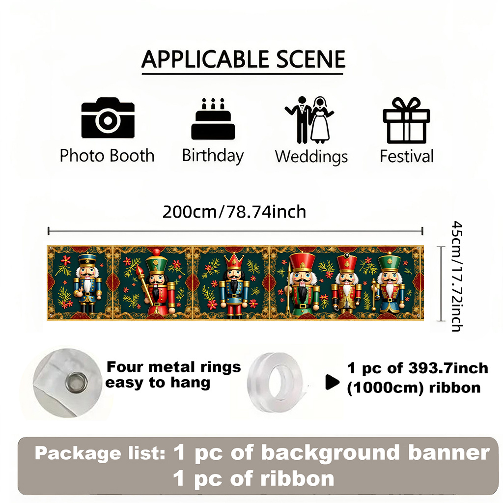 TEMU 2d Flat, 1pc Nutcracker Soldier Backdrop Banner - Nutcracker-themed Suitable For Fence, Lawn, Photo Booths, Indoor/outdoor Party Decorations, No