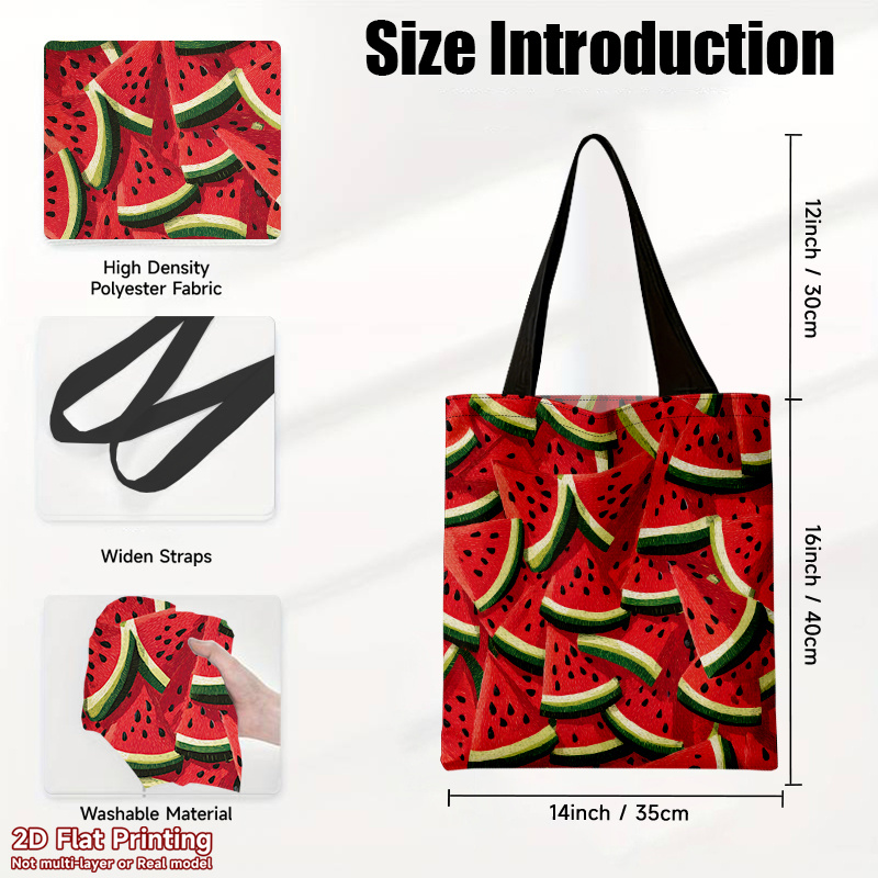 TEMU 1pc Elegant And Stylish Handbag, Reusable, Multi-functional, Large Capacity Shoulder Bag, Red Watermelon Slices Pattern, Durable Polyester