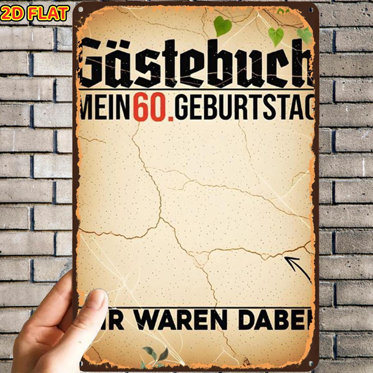 TEMU 2D Flach, 1 Stück, Vintage 60. Geburtstag Gästebuch Metall Blechschild, Vorgebohrte Löcher, Geeignet für Innen, Garten, Außenbereich, Zuhause,