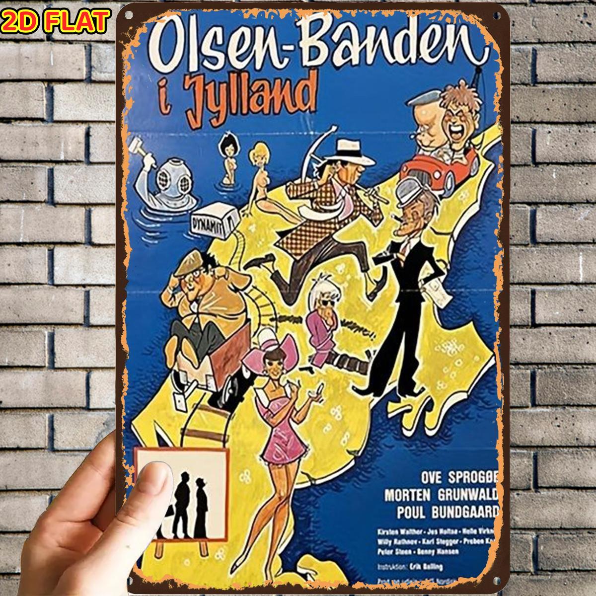 TEMU 2d Flat, 2d Flat,1pc,olsen Bandits In Vintage Poster Tin Sign, Pre-drilled Holes, Suitable For Indoor, Garden,outdoor, Home, Office, Toilet
