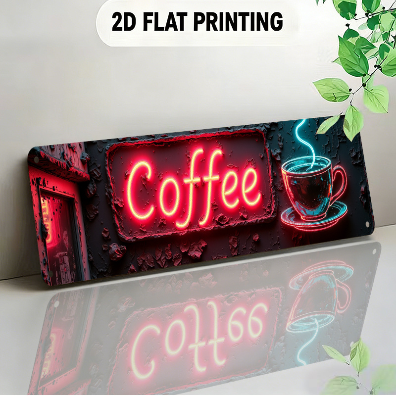TEMU 2d Flat Design Neon Signboard Vintage Style Decorative Item Featuring Text And Cup Patterns Suitable For Cafes Living Rooms Restaurants Hotels