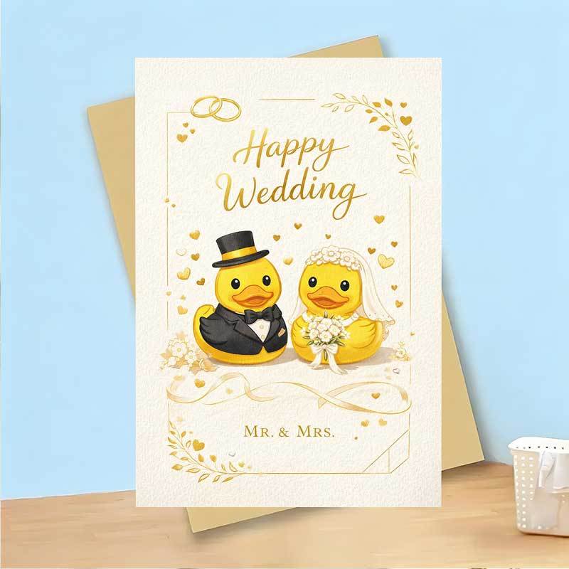 1pc Cute Wedding Card Rubber Duck Bride And Groom Mr And Mrs Design Congrats And Groom Bridal Shower Engagement Gift Idea