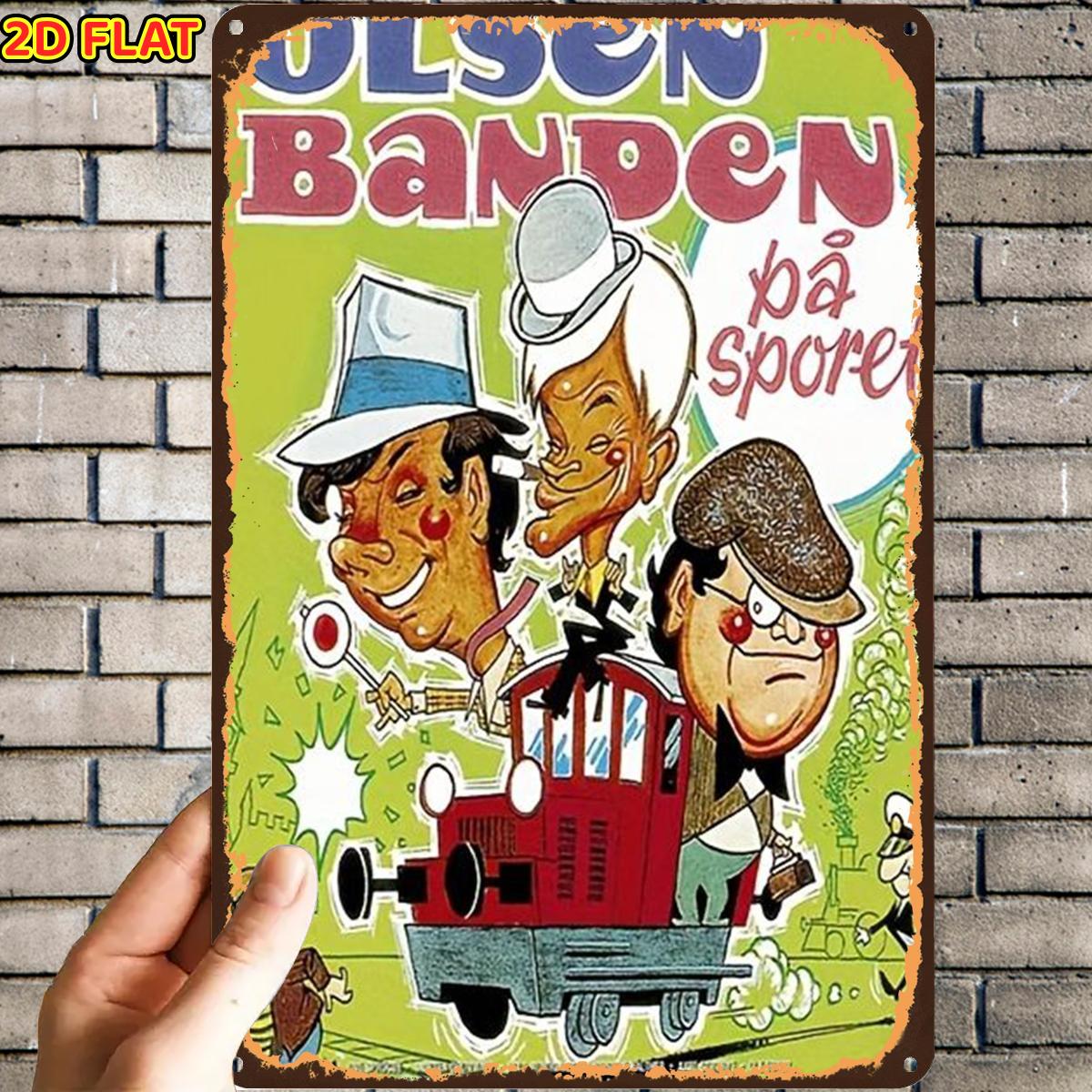TEMU 2d Flat, 1pc, Olsen Banden Train Adventure Poster Tin Sign, Pre-drilled Holes, Suitable For Indoor, Garden, Outdoor, Home, Office, Toilet