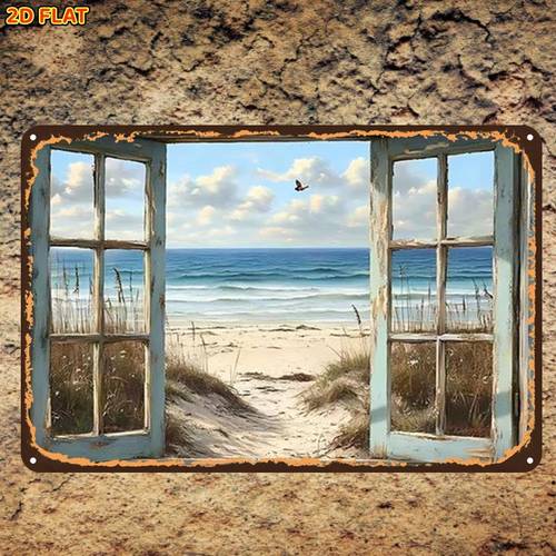 2d flat 1pc window art print metal sign pre drilled holes suitable for indoor garden outdoor home office toilet decoration 2d flat