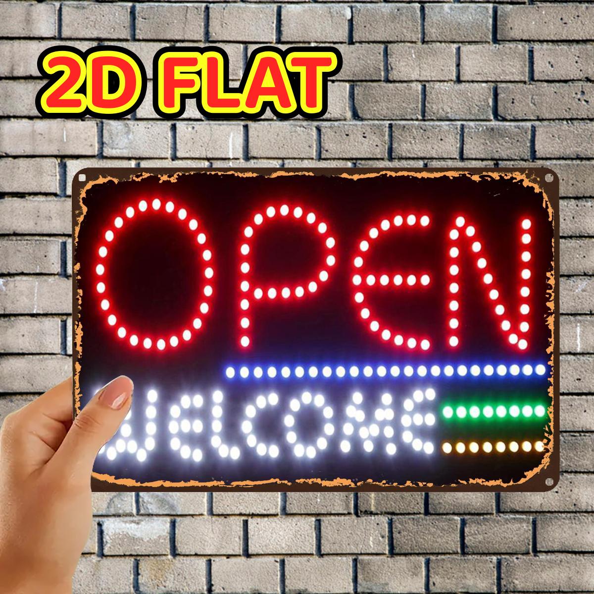 TEMU 2d Flat, 1pc, Bright Led Open Welcome Signmetal Tin Sign, Pre-drilled Holes, Suitable For Indoor, Garden, Outdoor, Home, Office, Toilet