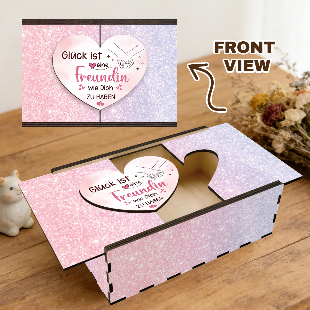 E-shop Geschenk für Sie/Ihn . Geschenkbox aus Holz und Kleiderbox, Thema "Glück ist, einen Freund wie dich zu haben", geeignet als
