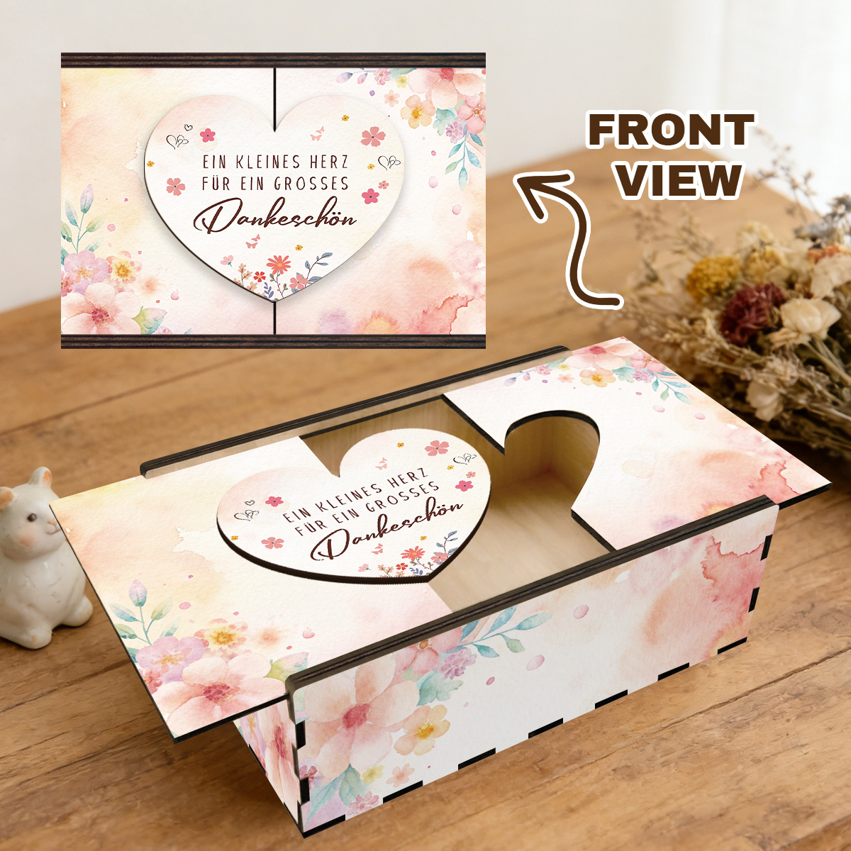 Image of 1pc Wooden Gift Box And Clothing Box, A Small Heart, A Big Thank You Theme, Suitable As A Holiday/birthday/birthday Gift For Family/ / , Home Decoration