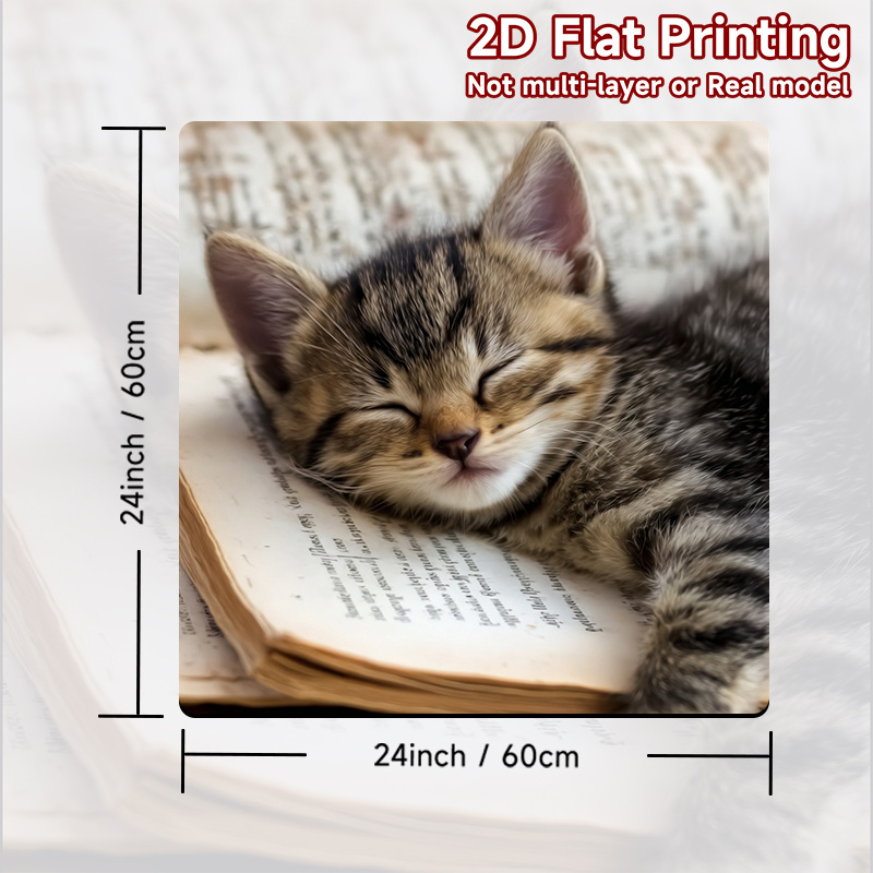 TEMU 1pc, 2d Flat Printing, Washing Machine Top Cover Protective Pad Kitten Sleeping In Book, Polyester, Perfect For Washer/dryer Protective Pad,