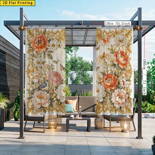 2pcs 2d flat european style vintage flower and bird style printed sheer curtains simple artistic style flowing curtains for spring summer outdoor use suitable for kitchen cafe dining room balcony garden bedroom 2d flat