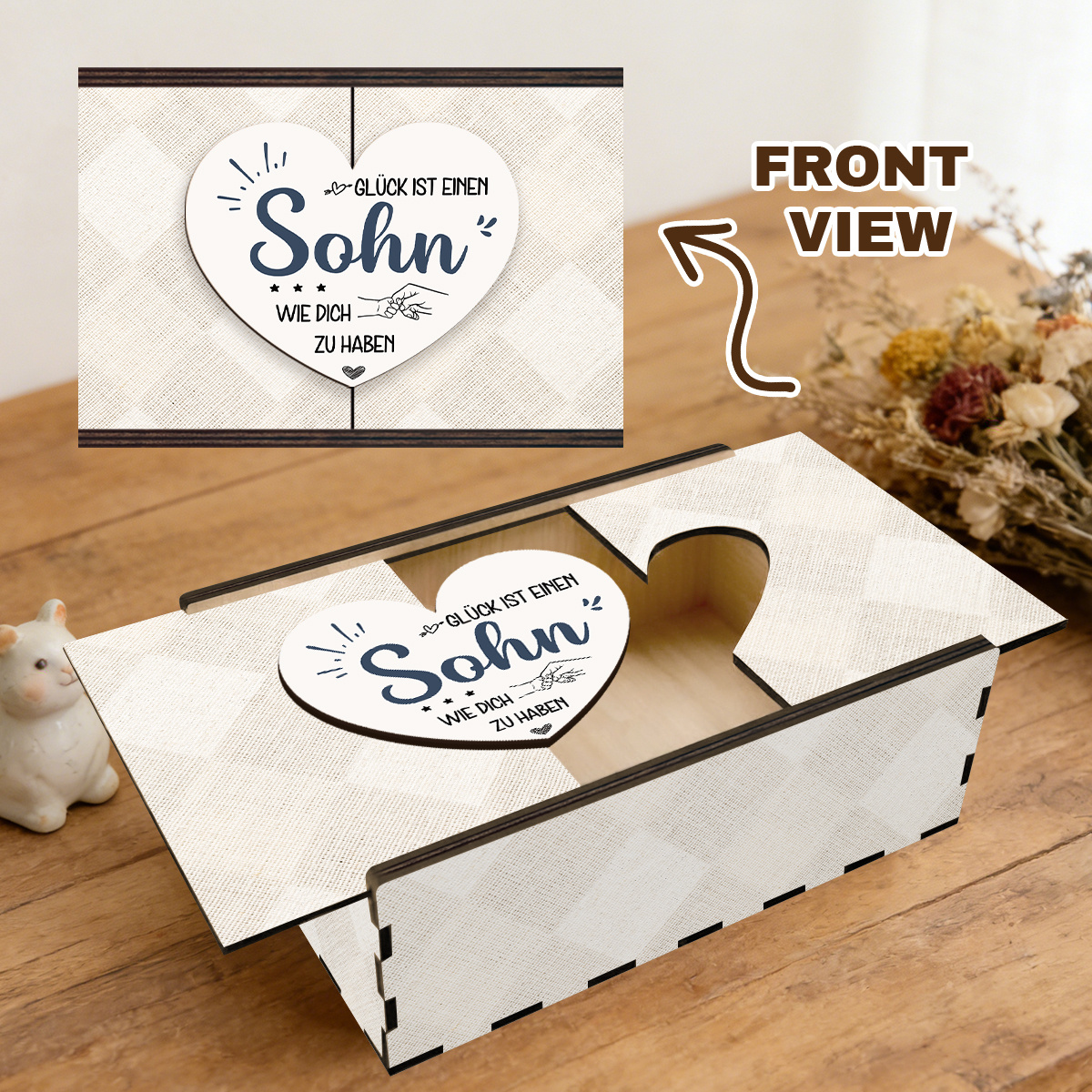 E-shop Geschenkbox und Kleiderbox aus Holz, Thema "Glück ist, einen Sohn wie dich zu haben", geeignet als