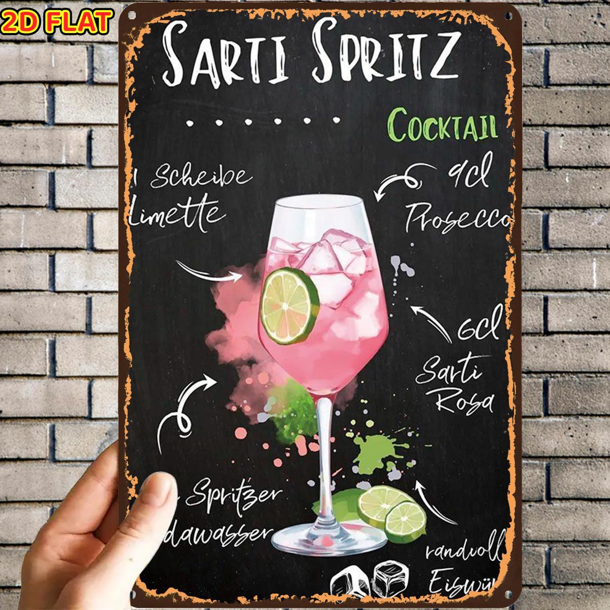 2d Flat, 1pc, Cocktail Recipe Poster Metal Tin Sign, Pre-drilled Holes, Suitable For Indoor, Garden, Outdoor, Home, Office, Toilet Decoration