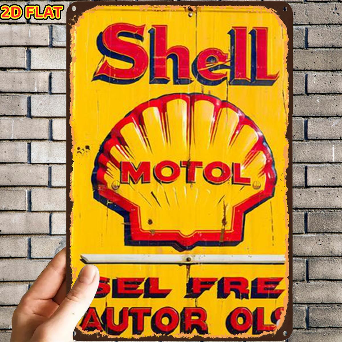 2D Ploščat, 1 kos, Vintage Shell Motol Znak za Bencinsko Črpalko, Kovinski Železni Znak, Vnaprej Izvrtane Luknje, Primeren za Notranjo, Vrtno,