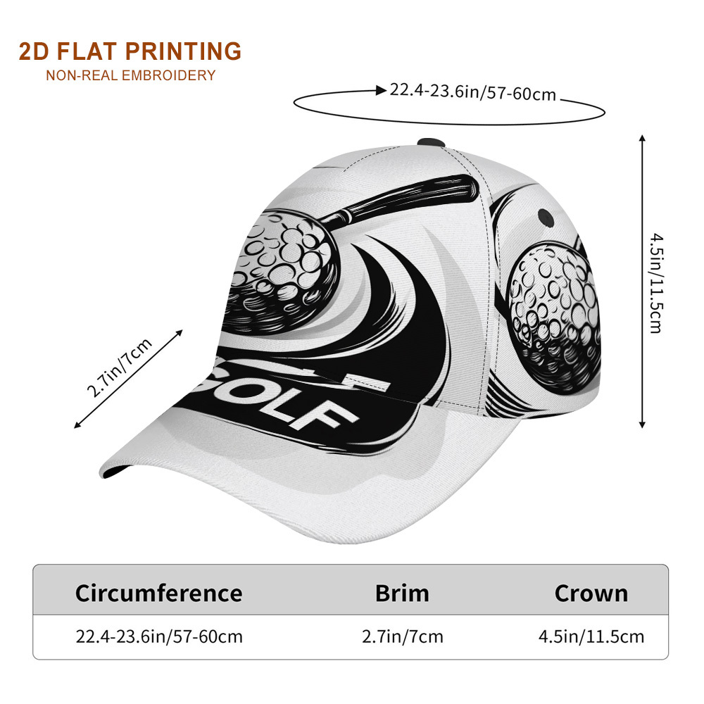 TEMU 1pc 2d Flat Classic Baseball With Golf Club And Ball , Fashionable And Gentle Casual Headwear For Daily , City , Leisure , Casual Meetings, ,