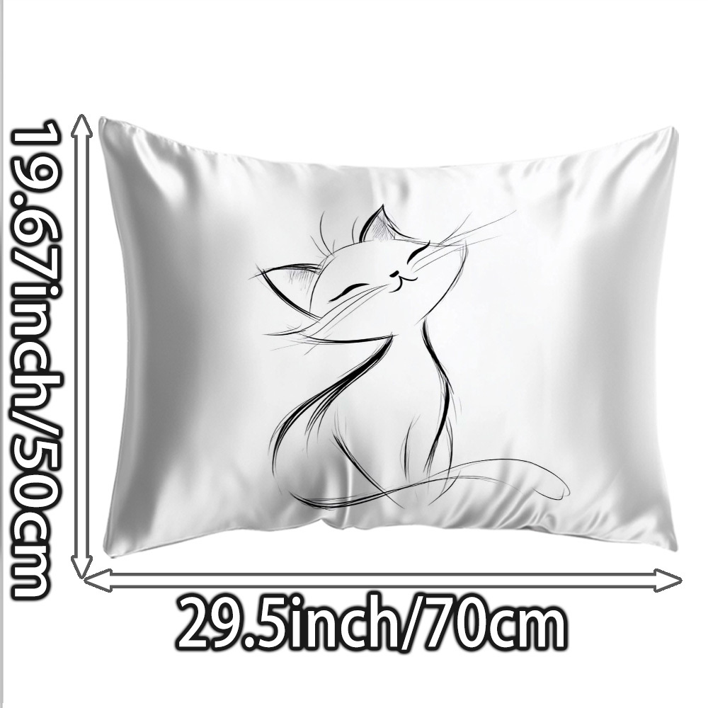 TEMU 1pc - Taie d'oreiller douce et doublée avec un dessin facile d'un chat assis avec un , imprimé sur soie de / Décoration intérieure / Housse